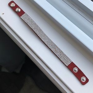 Rhinestone and leather cuff